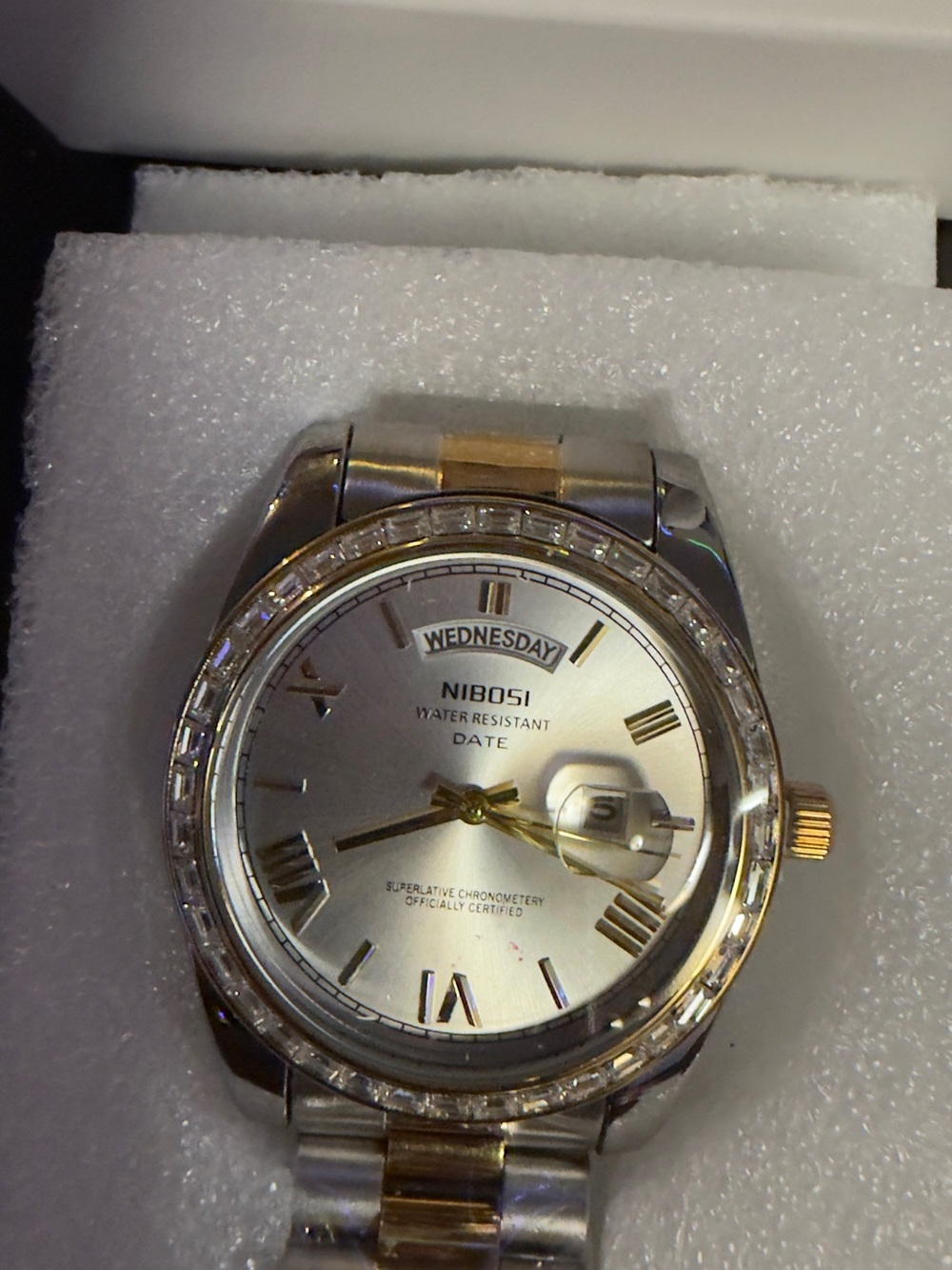 Nibosi Two-Tone Silver and Gold Day-Date Watch